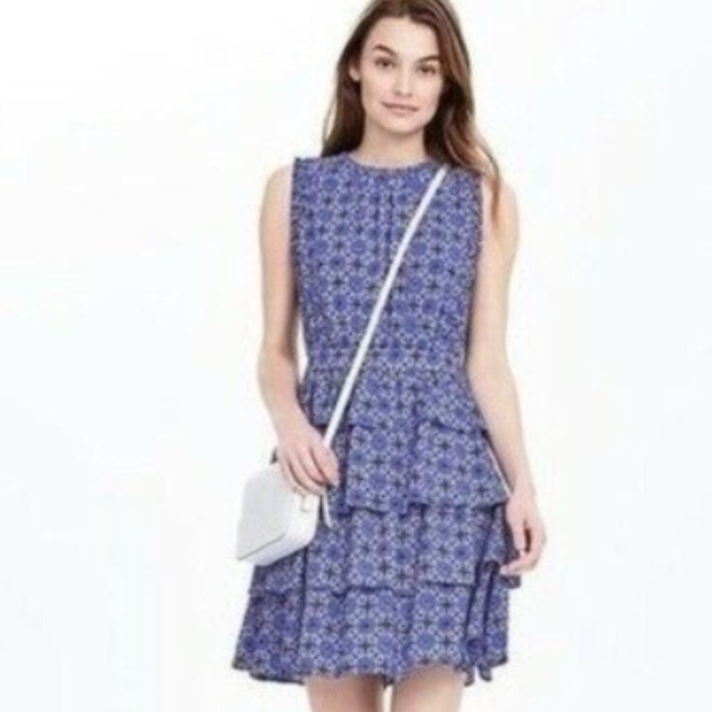 Banana Republic Blue Tiered Floral Dress 16